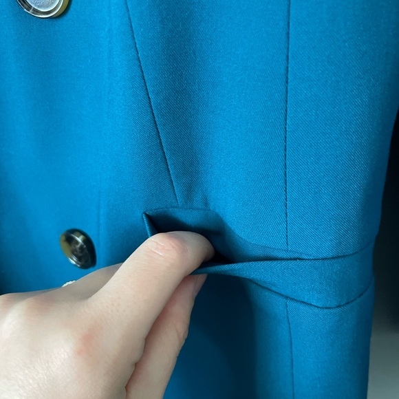Talbots City Twill Open Front Blazer Size 14 Large Teal Double Breasted - Picture 9 of 11